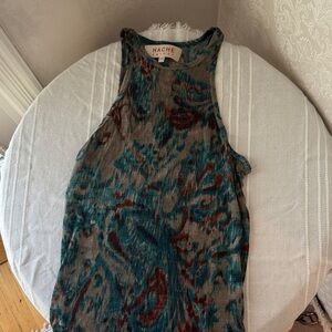 Hache Women's Sleeveless Top - Teal and Red Pattern